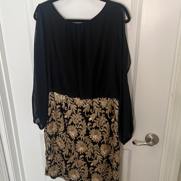 Size 14 Calvin Klein evening/ cocktail gold sequence bottom Midi Dress - Picture 6 of 7